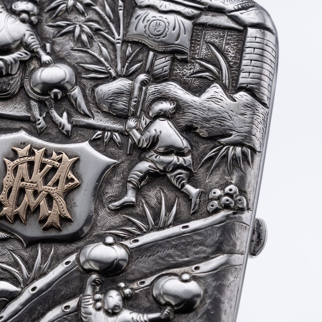 ANTIQUE 19thC CHINESE EXPORT SOLID SILVER CIGARETTE CASE, HUNG CHONG & CO c.1900 - 17