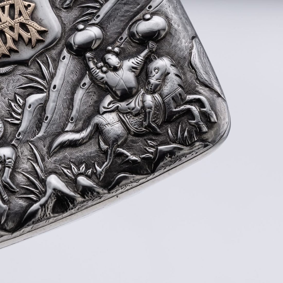 ANTIQUE 19thC CHINESE EXPORT SOLID SILVER CIGARETTE CASE, HUNG CHONG & CO c.1900 - 18