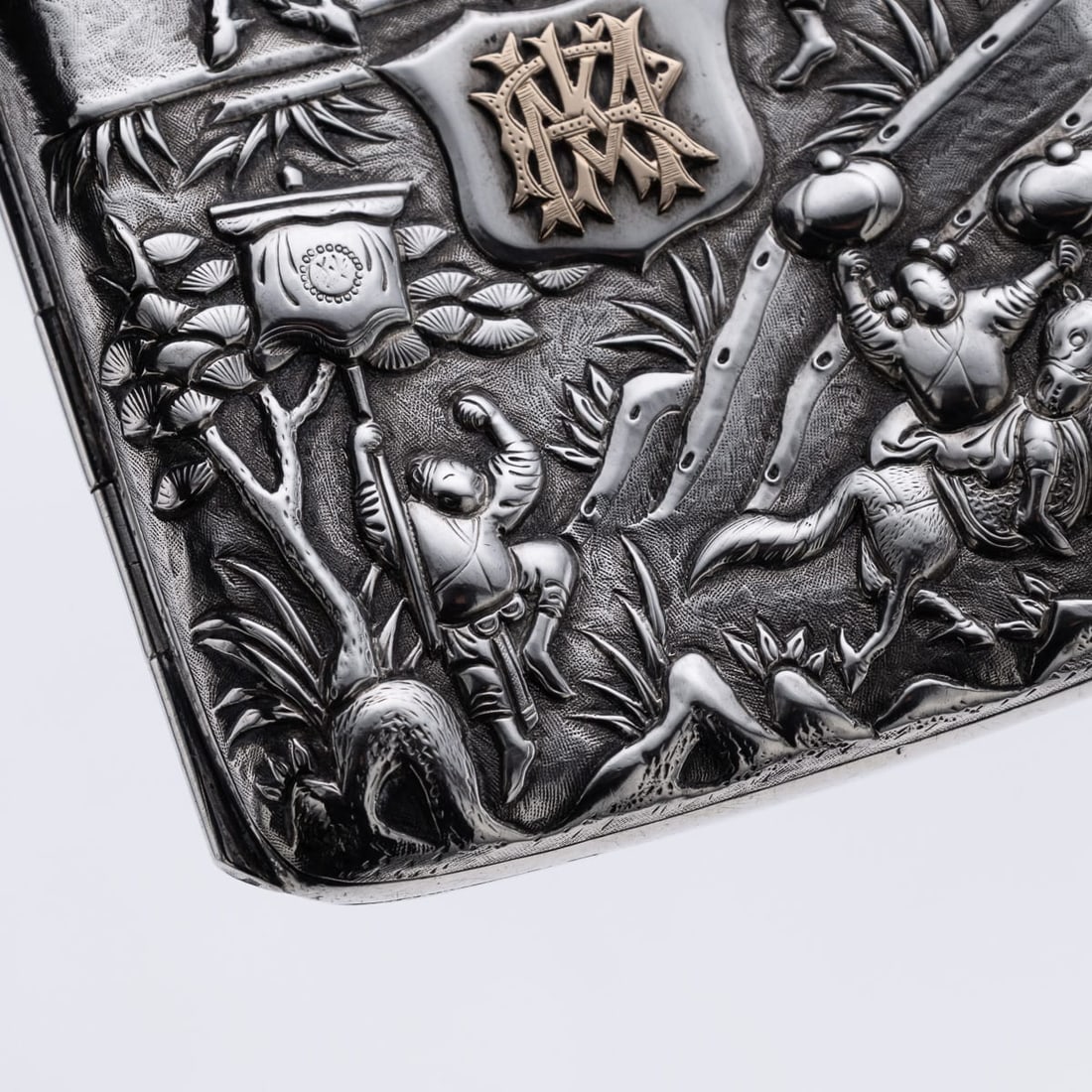 ANTIQUE 19thC CHINESE EXPORT SOLID SILVER CIGARETTE CASE, HUNG CHONG & CO c.1900 - 19