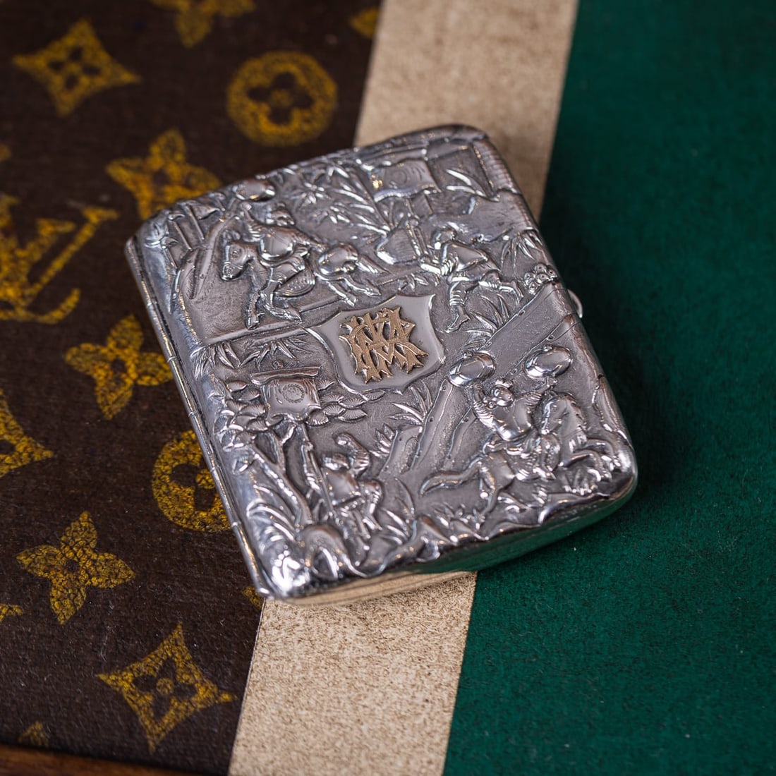 ANTIQUE 19thC CHINESE EXPORT SOLID SILVER CIGARETTE CASE, HUNG CHONG & CO c.1900 - 2