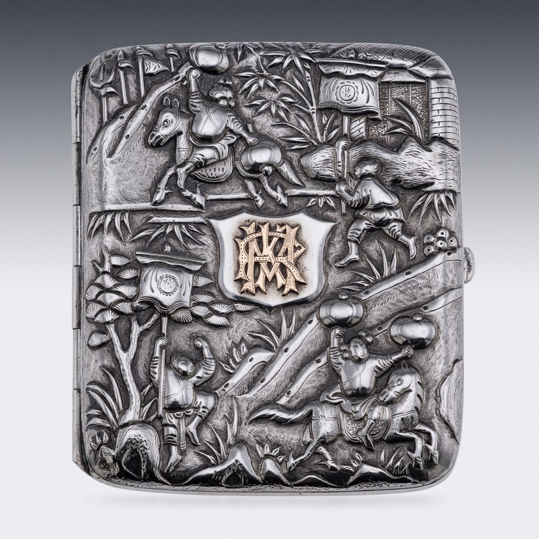 ANTIQUE 19thC CHINESE EXPORT SOLID SILVER CIGARETTE CASE, HUNG CHONG & CO c.1900 - 3