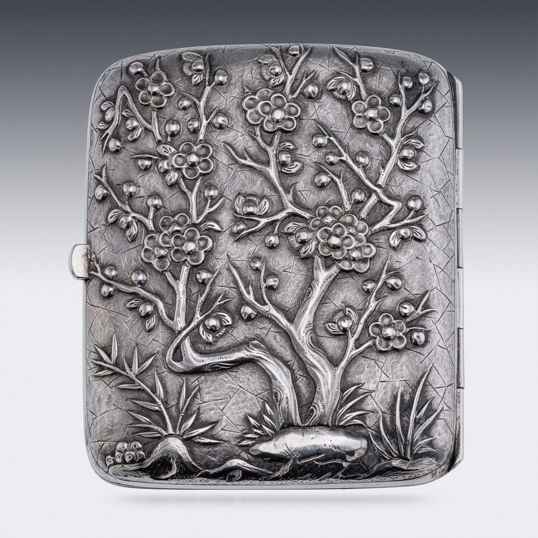 ANTIQUE 19thC CHINESE EXPORT SOLID SILVER CIGARETTE CASE, HUNG CHONG & CO c.1900 - 4