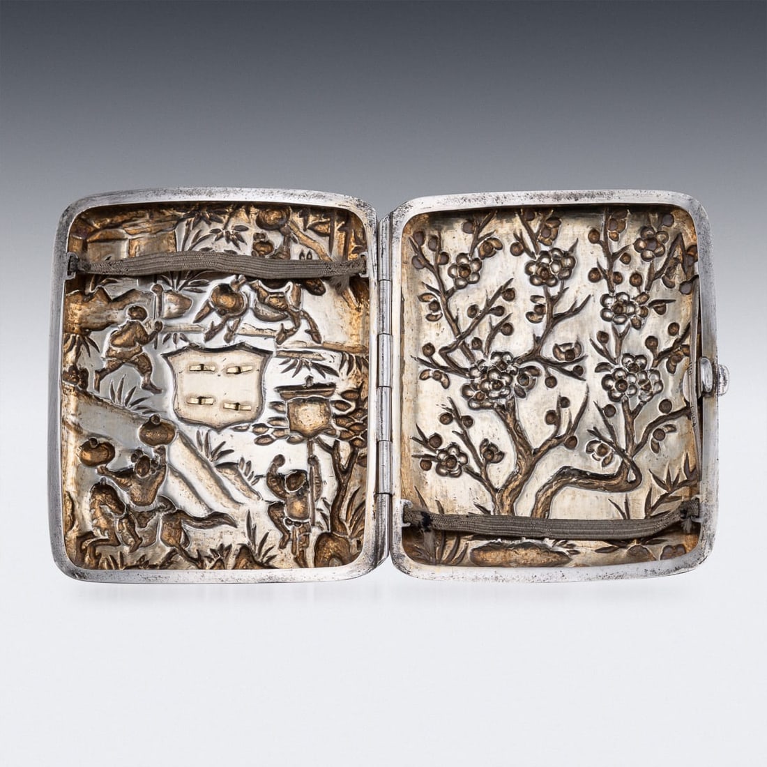 ANTIQUE 19thC CHINESE EXPORT SOLID SILVER CIGARETTE CASE, HUNG CHONG & CO c.1900 - 5