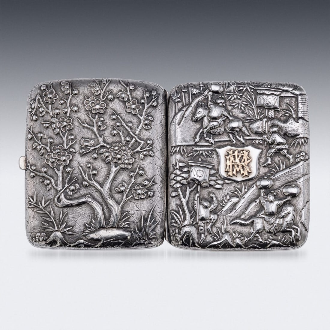 ANTIQUE 19thC CHINESE EXPORT SOLID SILVER CIGARETTE CASE, HUNG CHONG & CO c.1900 - 6
