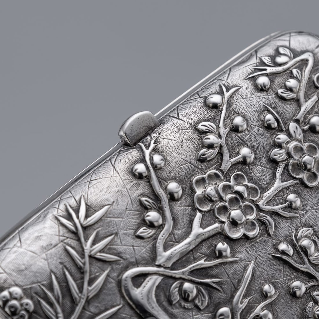 ANTIQUE 19thC CHINESE EXPORT SOLID SILVER CIGARETTE CASE, HUNG CHONG & CO c.1900 - 7
