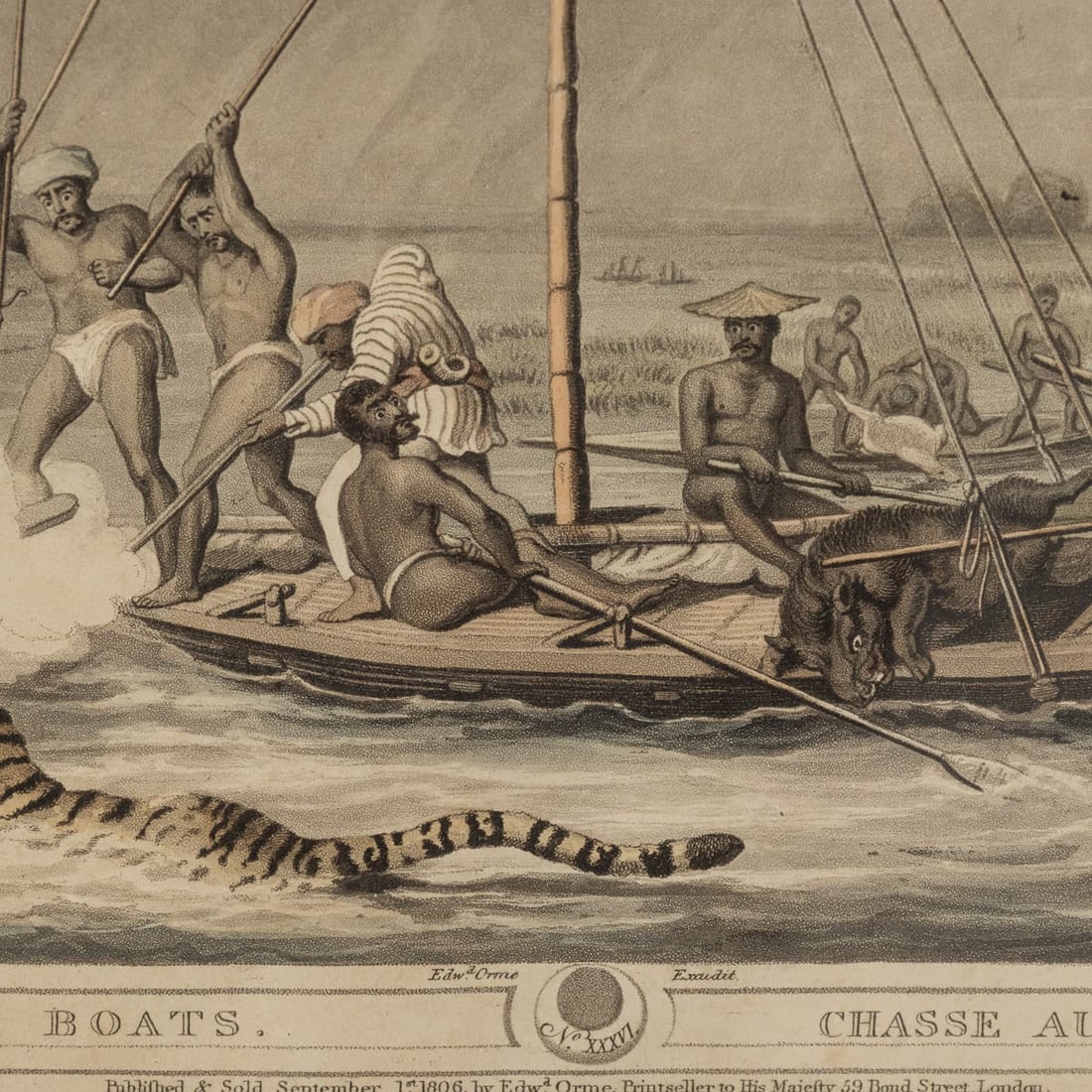 ANTIQUE 19thC "KILLING GAME IN BOATS / CHASSE AU GIBIER EN BATEAUX" BY EDWARD ORME c.1806 - 16