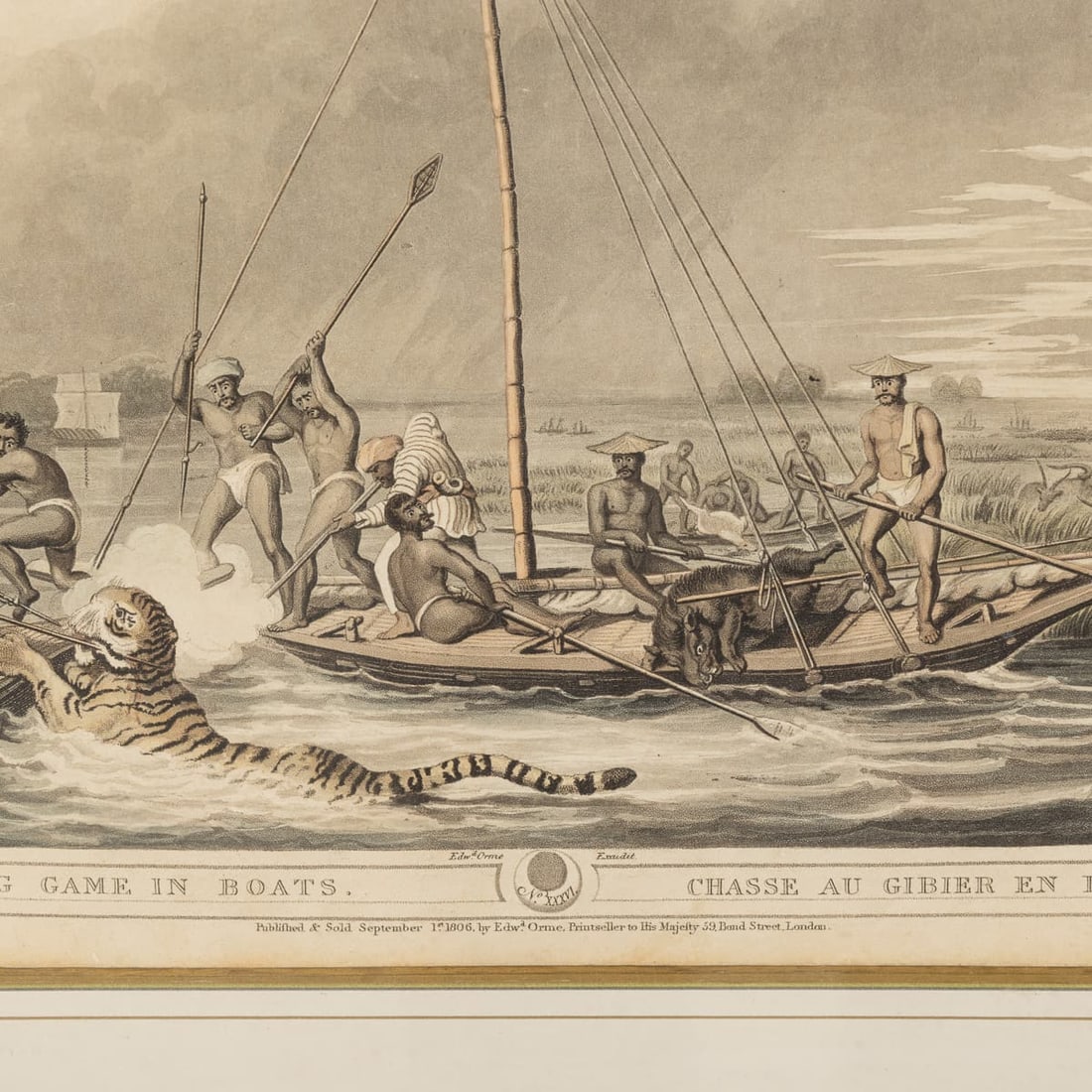 ANTIQUE 19thC "KILLING GAME IN BOATS / CHASSE AU GIBIER EN BATEAUX" BY EDWARD ORME c.1806 - 5