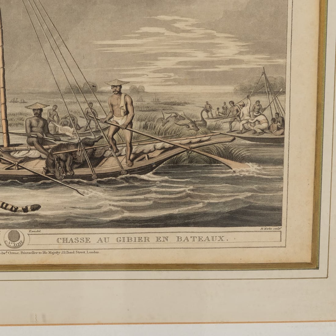 ANTIQUE 19thC "KILLING GAME IN BOATS / CHASSE AU GIBIER EN BATEAUX" BY EDWARD ORME c.1806 - 6