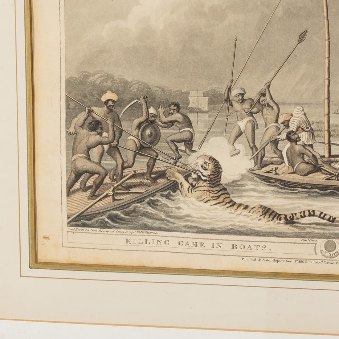 ANTIQUE 19thC "KILLING GAME IN BOATS / CHASSE AU GIBIER EN BATEAUX" BY EDWARD ORME c.1806 - 7