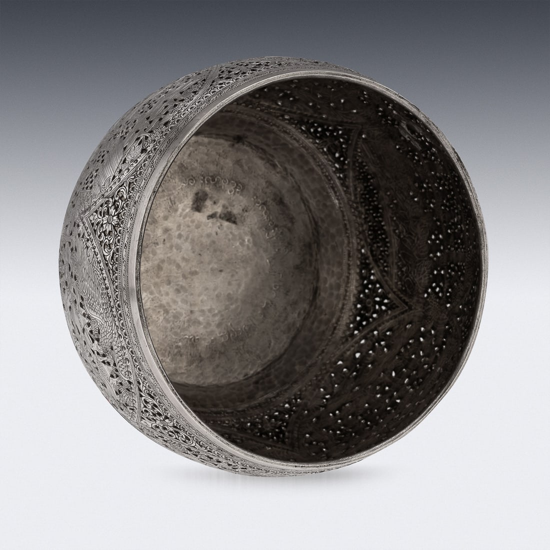 ANTIQUE 20thC BURMESE PIERCED SOLID SILVER "PYUSAWHTI" FOLK TALE BOWL c.1918 - 6