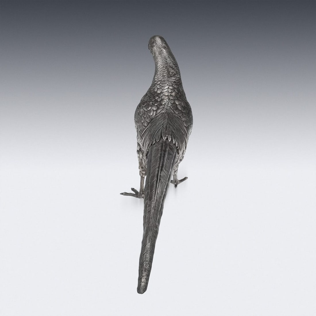 ANTIQUE 20thC GERMAN SOLID SILVER PAIR OF PHEASANT STATUES, HANAU c.1900 - 10