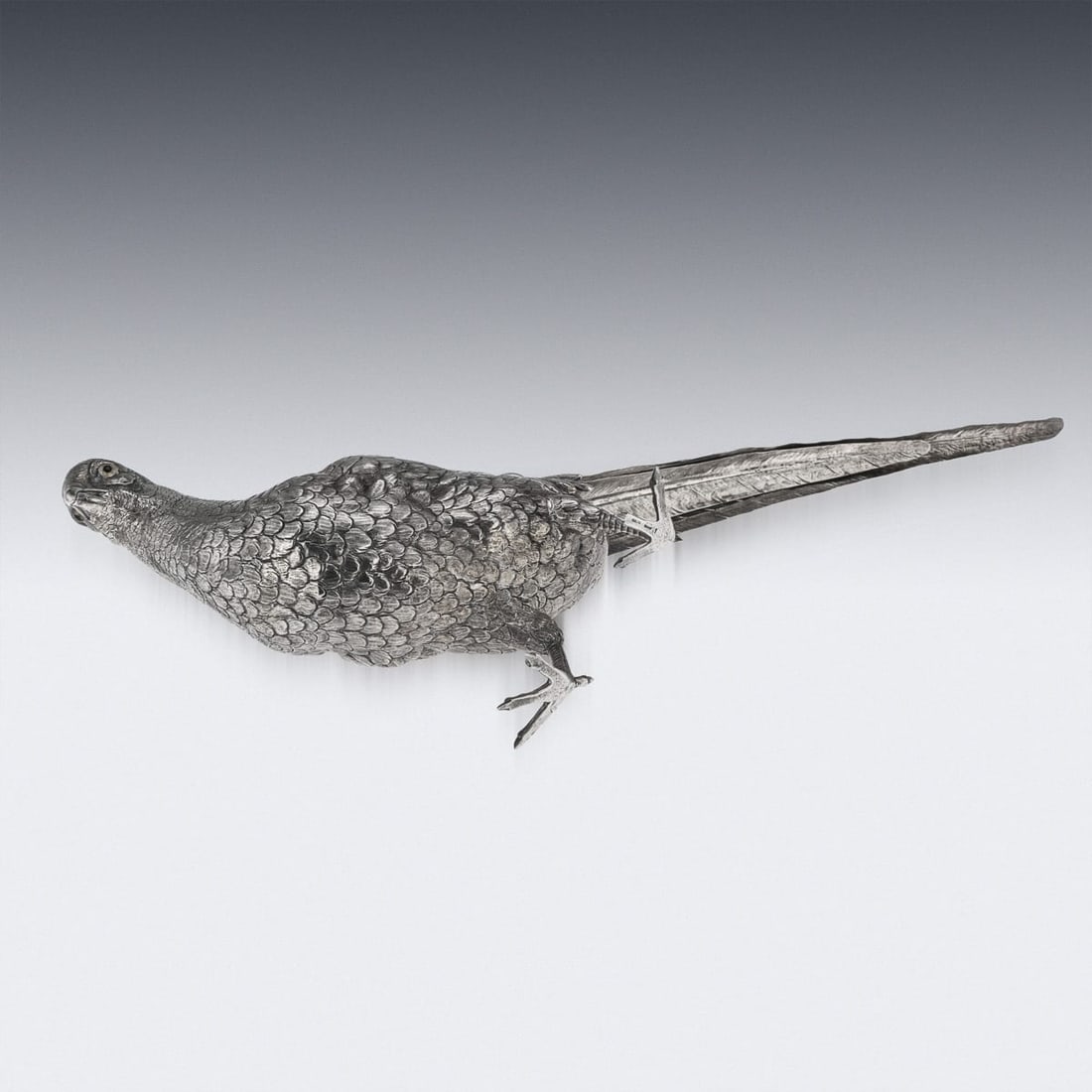 ANTIQUE 20thC GERMAN SOLID SILVER PAIR OF PHEASANT STATUES, HANAU c.1900 - 13