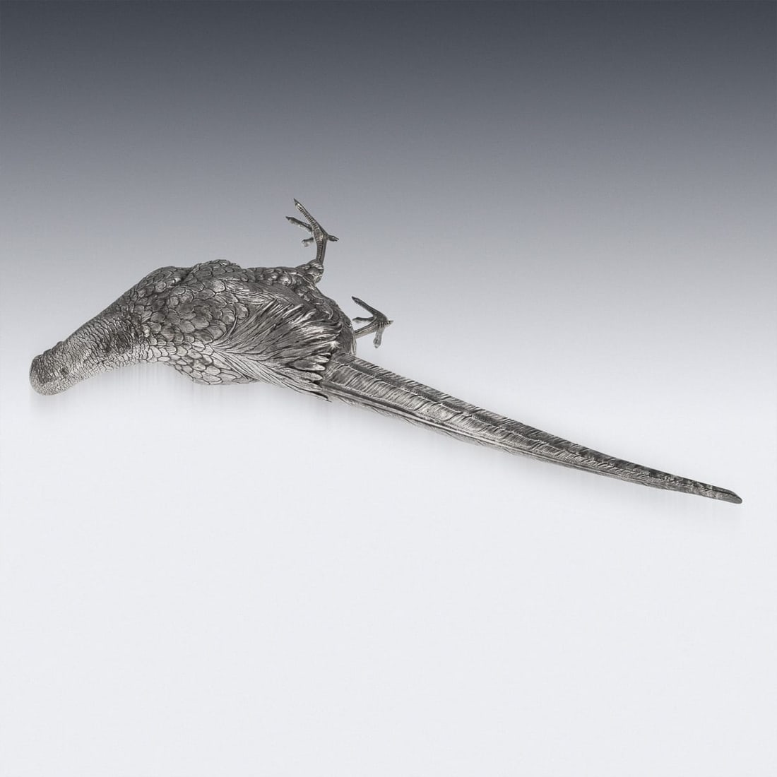 ANTIQUE 20thC GERMAN SOLID SILVER PAIR OF PHEASANT STATUES, HANAU c.1900 - 14