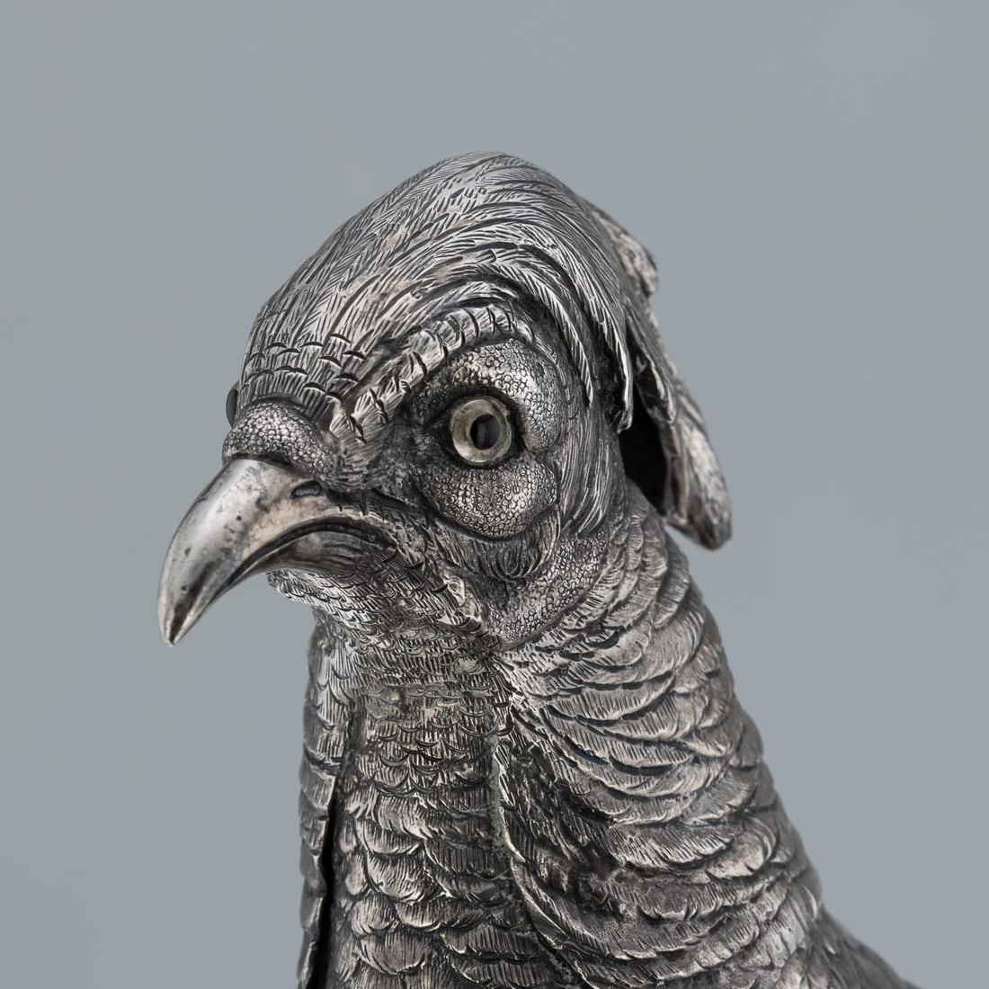 ANTIQUE 20thC GERMAN SOLID SILVER PAIR OF PHEASANT STATUES, HANAU c.1900 - 16