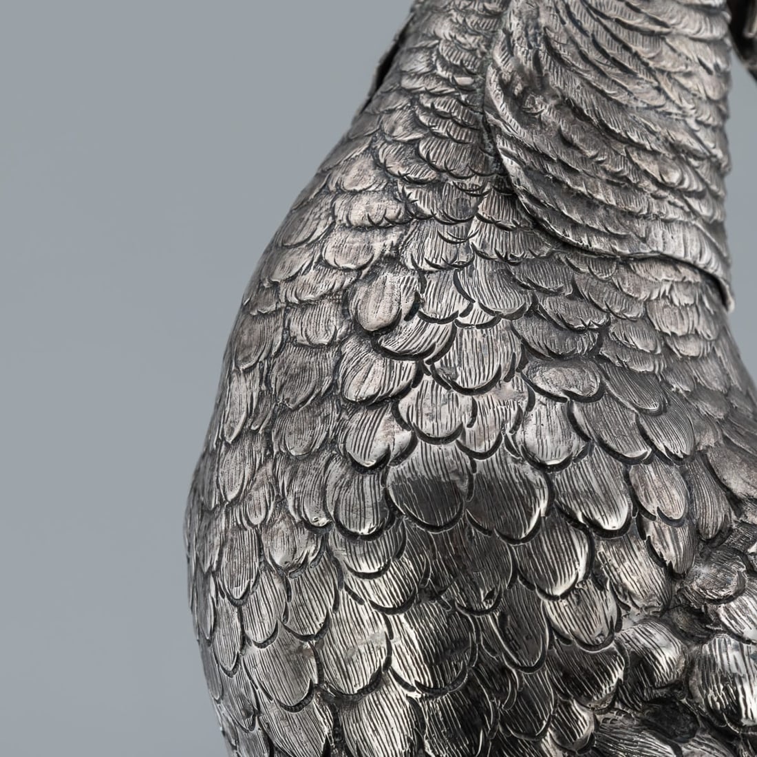 ANTIQUE 20thC GERMAN SOLID SILVER PAIR OF PHEASANT STATUES, HANAU c.1900 - 20