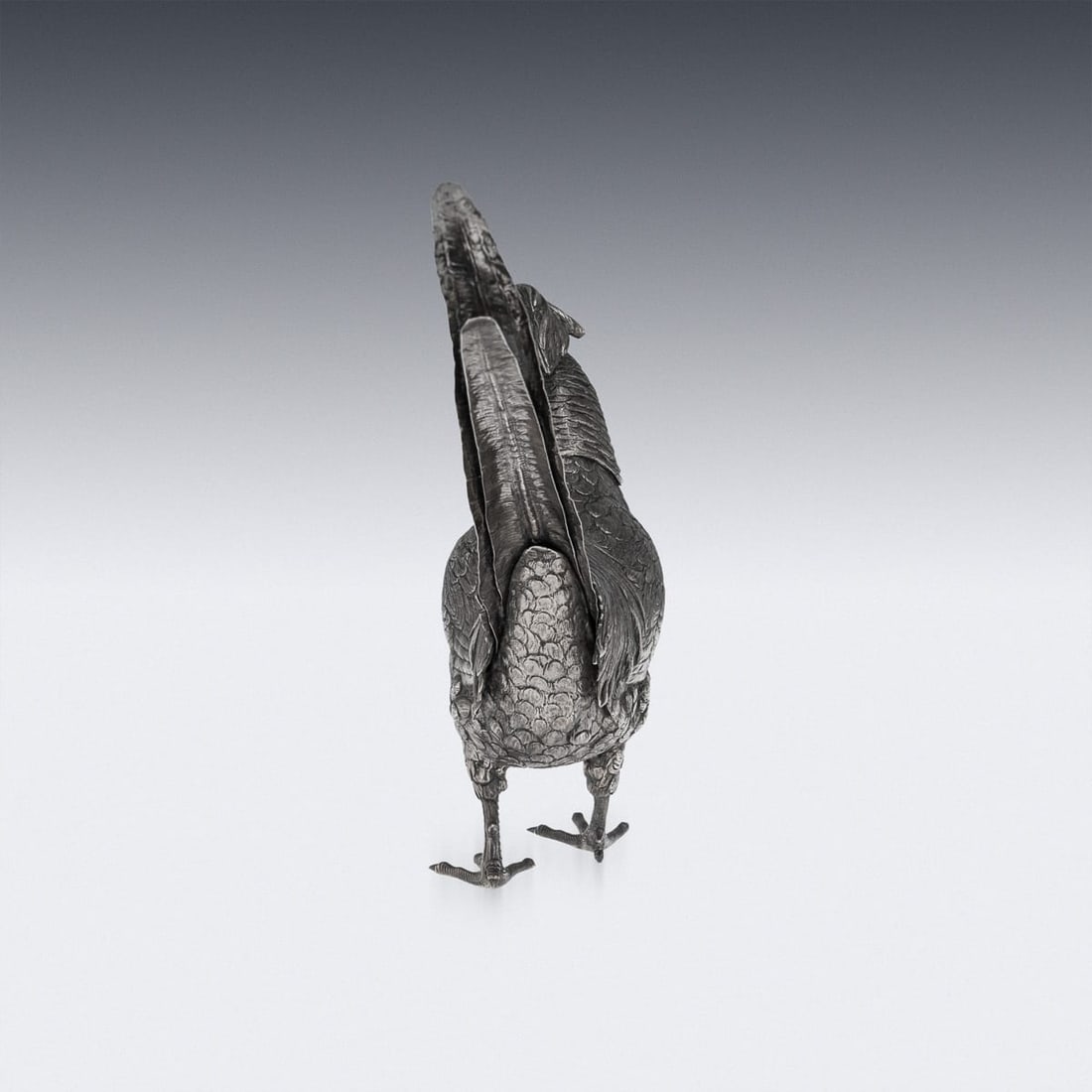 ANTIQUE 20thC GERMAN SOLID SILVER PAIR OF PHEASANT STATUES, HANAU c.1900 - 4