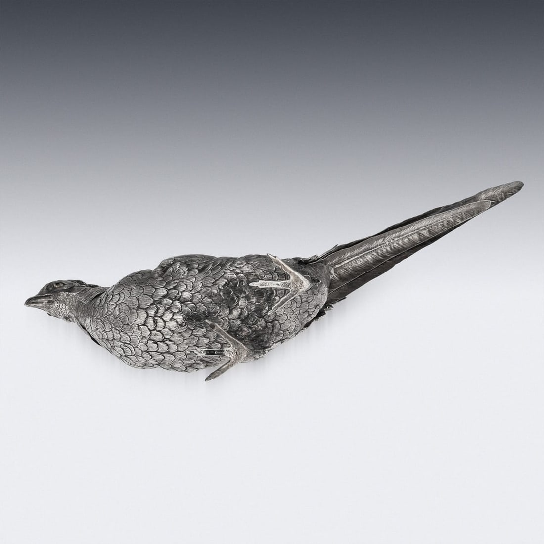 ANTIQUE 20thC GERMAN SOLID SILVER PAIR OF PHEASANT STATUES, HANAU c.1900 - 7