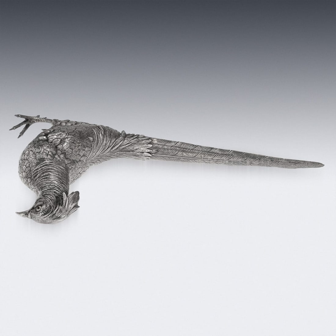 ANTIQUE 20thC GERMAN SOLID SILVER PAIR OF PHEASANT STATUES, HANAU c.1900 - 8