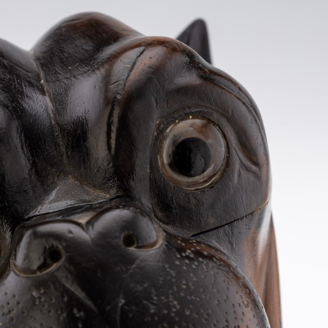 ANTIQUE 19thC VICTORIAN LIGNUM VITAE BULLDOG INKWELL c.1860 - 19
