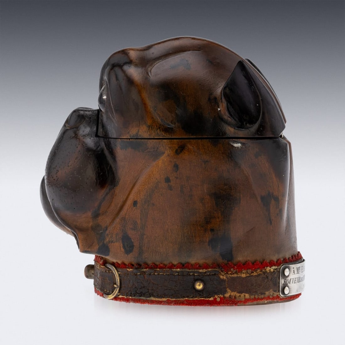 ANTIQUE 19thC VICTORIAN LIGNUM VITAE BULLDOG INKWELL c.1860 - 3