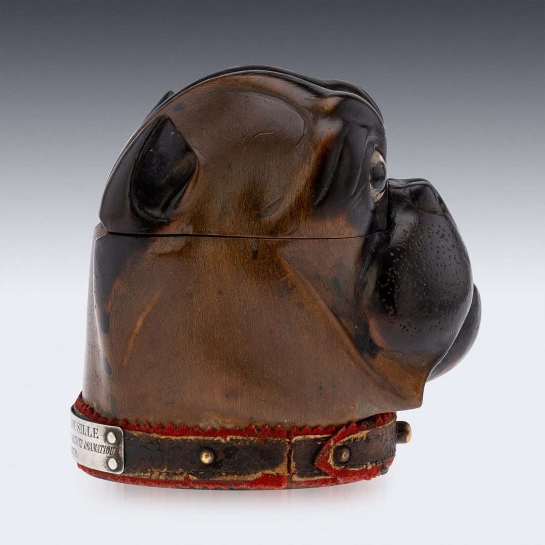 ANTIQUE 19thC VICTORIAN LIGNUM VITAE BULLDOG INKWELL c.1860 - 5