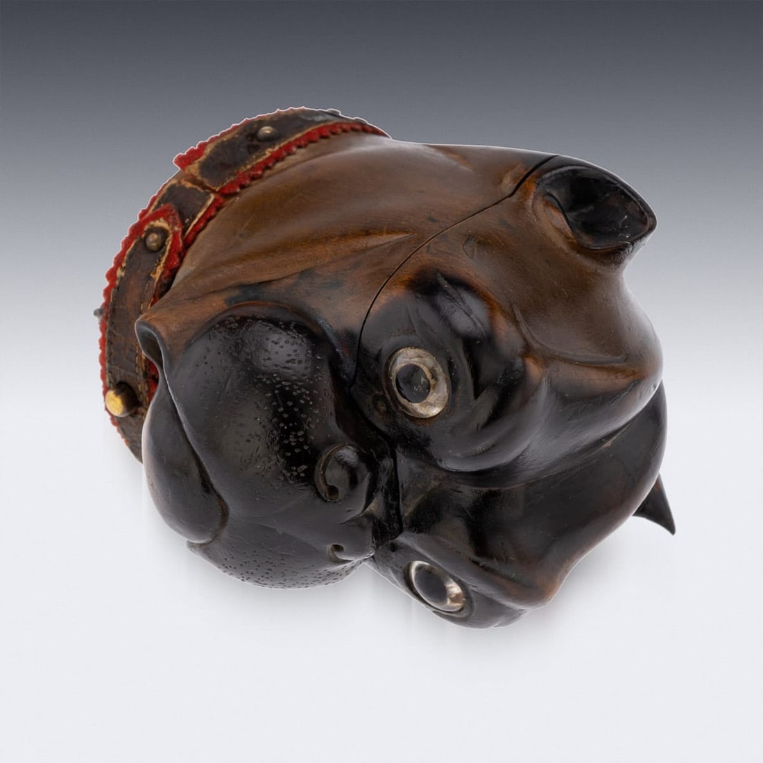 ANTIQUE 19thC VICTORIAN LIGNUM VITAE BULLDOG INKWELL c.1860 - 7