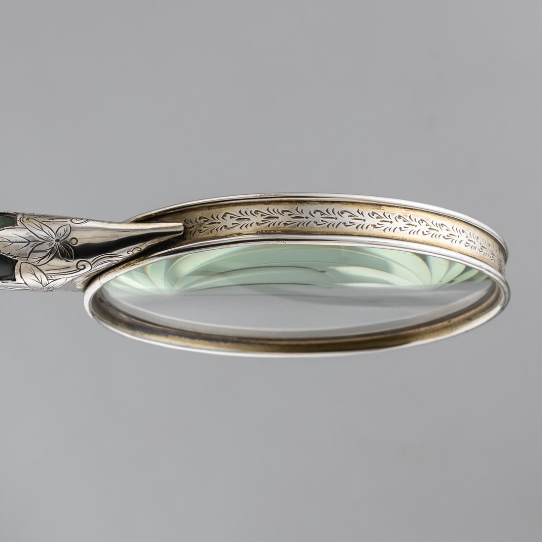 ANTIQUE 19thC ORIENTAL STYLE SOLID SILVER & SPINACH JADE MAGNIFYING GLASS c.1880 - 10