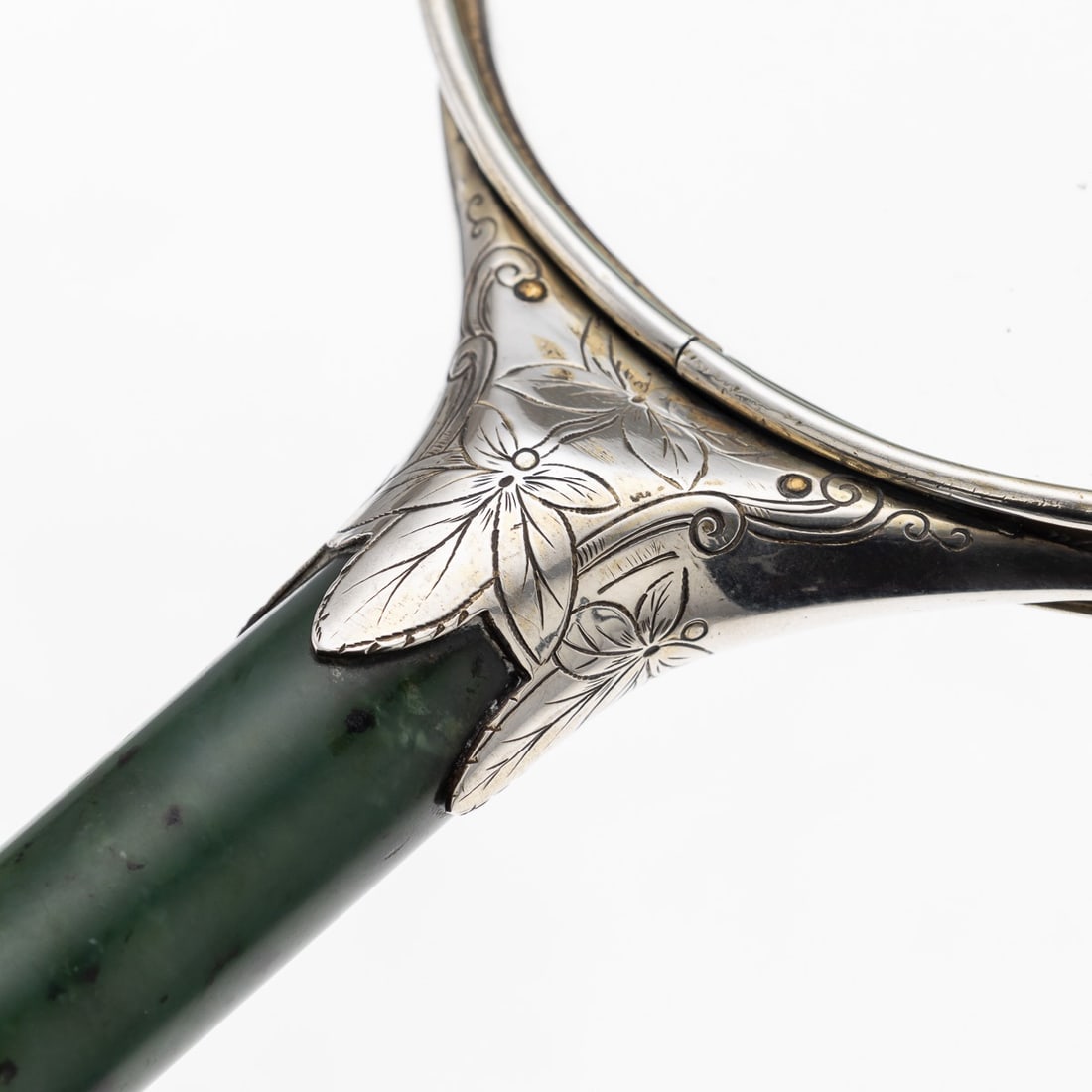 ANTIQUE 19thC ORIENTAL STYLE SOLID SILVER & SPINACH JADE MAGNIFYING GLASS c.1880 - 11