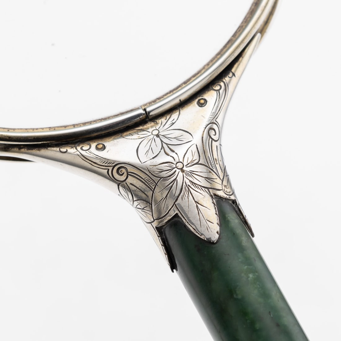ANTIQUE 19thC ORIENTAL STYLE SOLID SILVER & SPINACH JADE MAGNIFYING GLASS c.1880 - 13