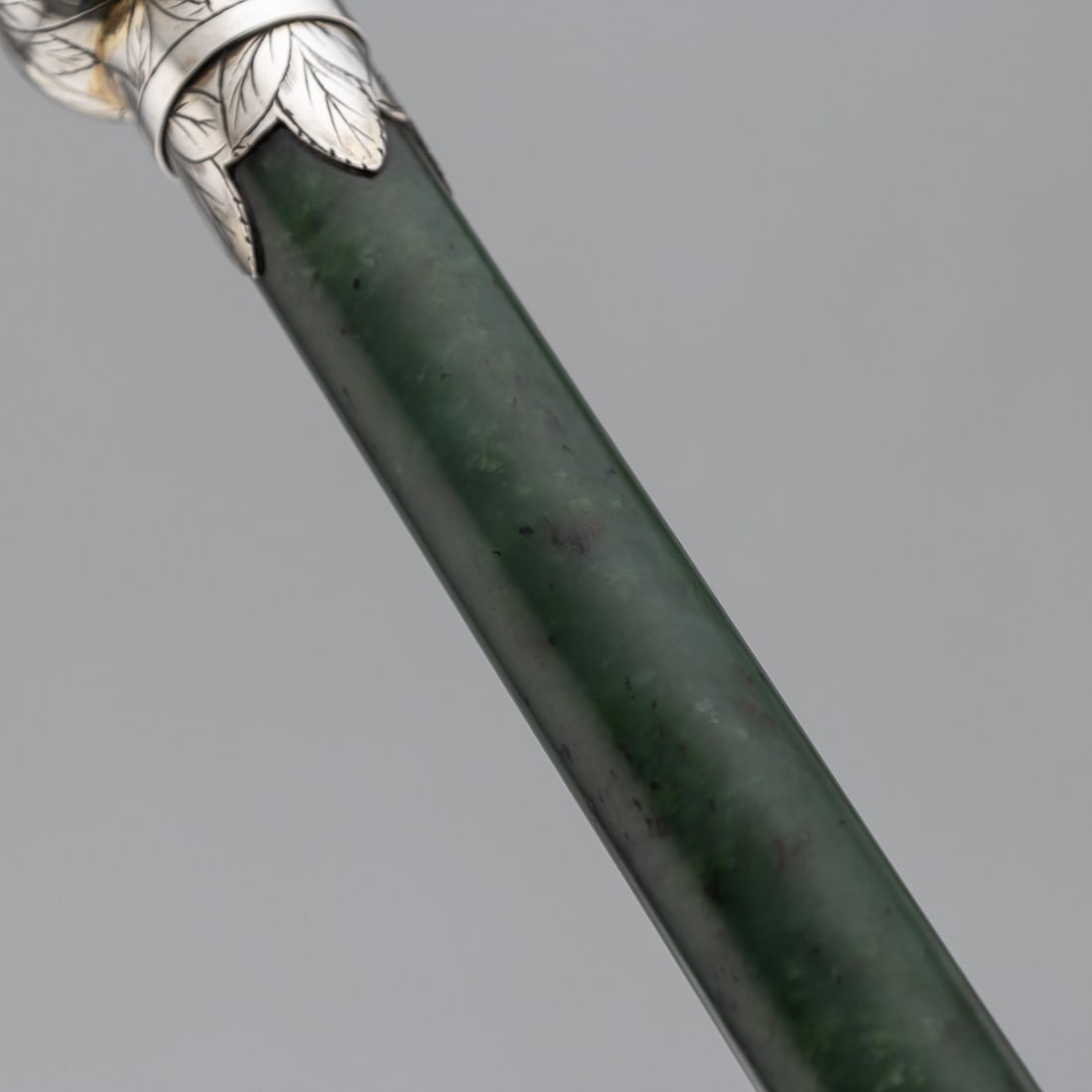 ANTIQUE 19thC ORIENTAL STYLE SOLID SILVER & SPINACH JADE MAGNIFYING GLASS c.1880 - 17