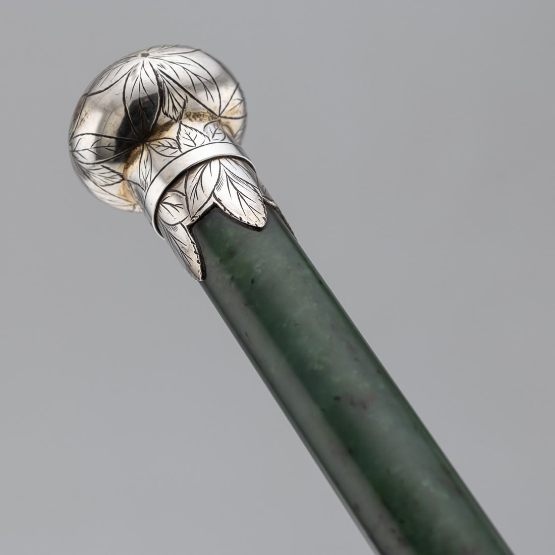 ANTIQUE 19thC ORIENTAL STYLE SOLID SILVER & SPINACH JADE MAGNIFYING GLASS c.1880 - 18
