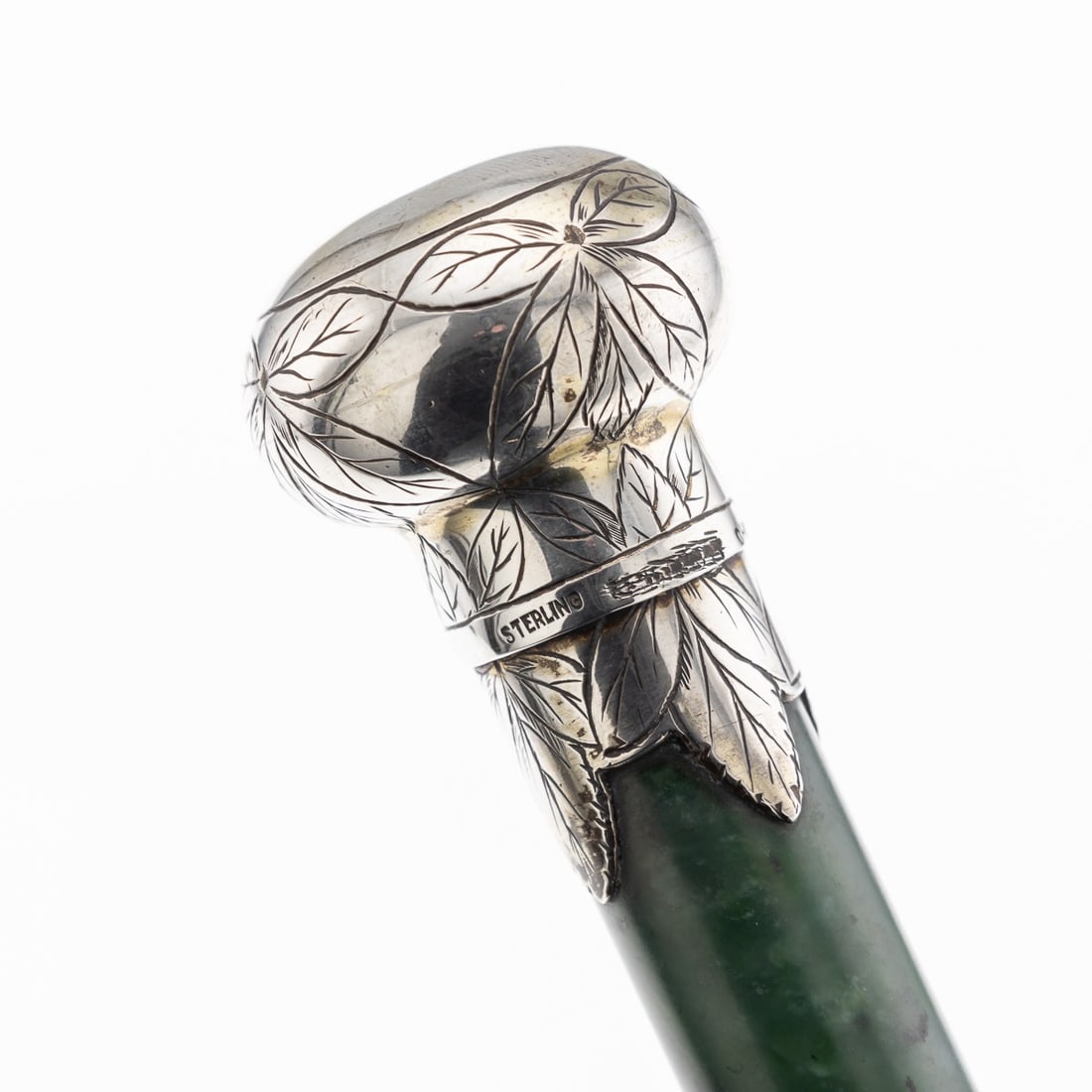 ANTIQUE 19thC ORIENTAL STYLE SOLID SILVER & SPINACH JADE MAGNIFYING GLASS c.1880 - 19