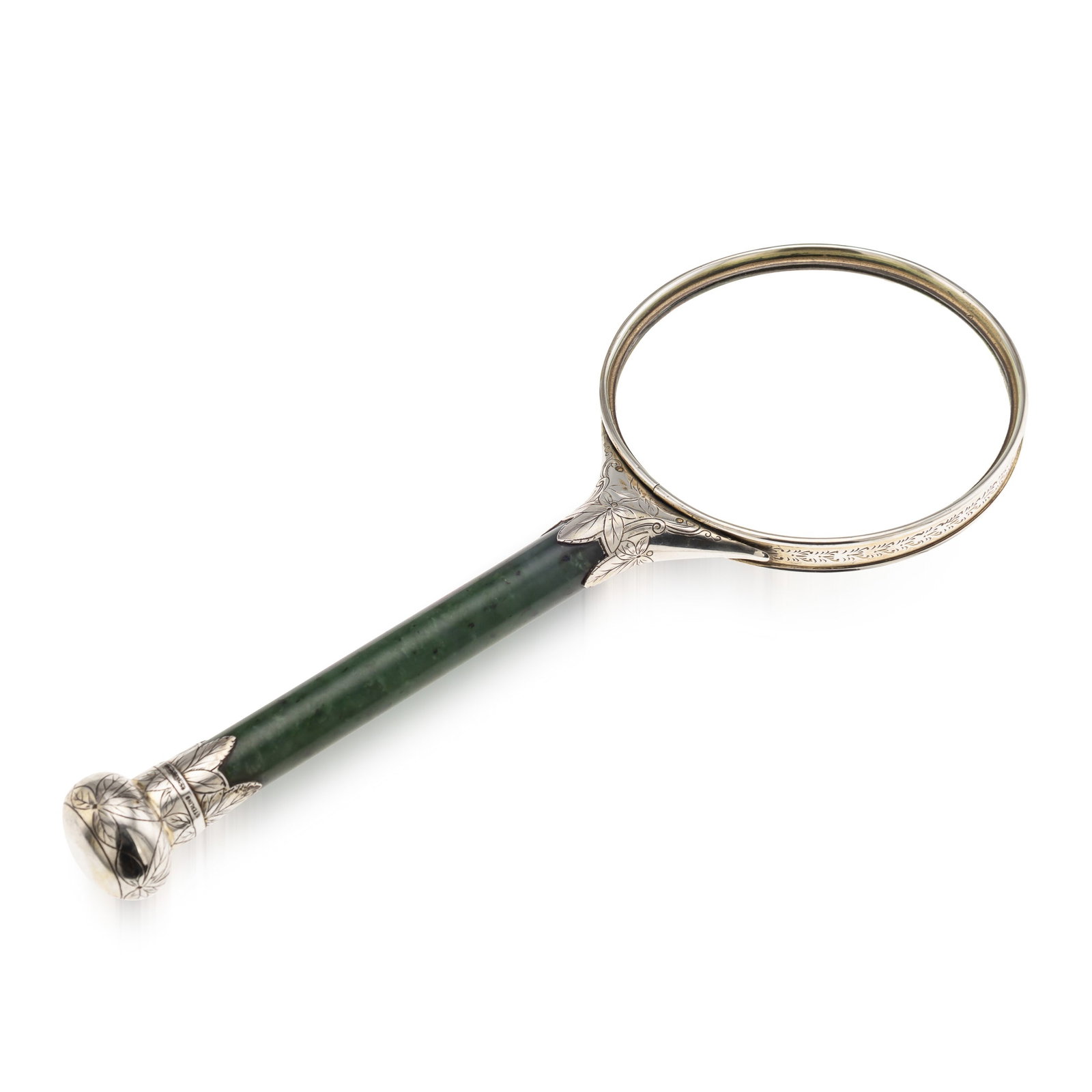 ANTIQUE 19thC ORIENTAL STYLE SOLID SILVER & SPINACH JADE MAGNIFYING GLASS c.1880 (1 of 20)
