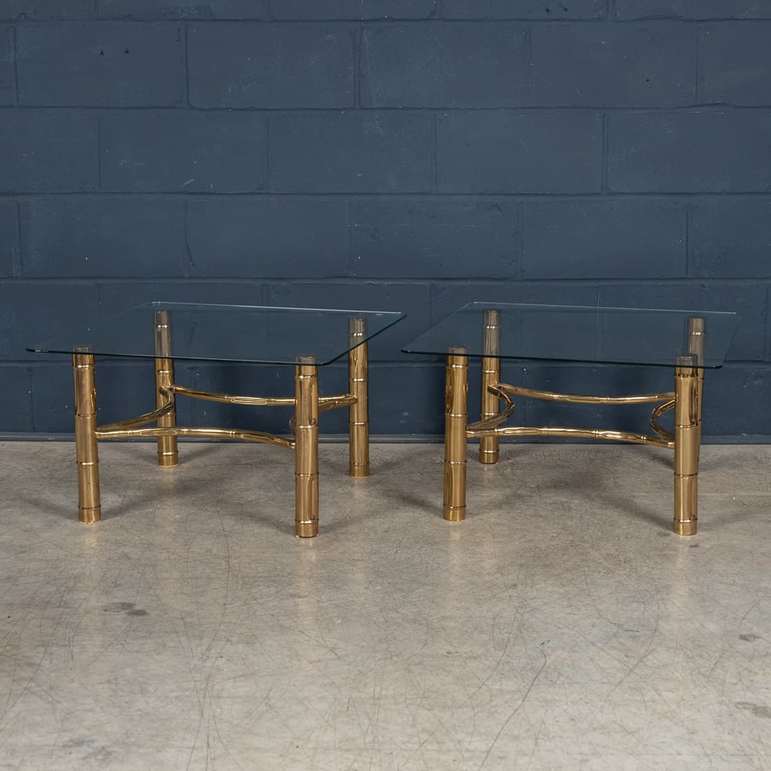 20thC FRENCH PAIR OF BRASS SIDE TABLES ATTRIBUTABLE TO MAISON JANSEN c.1970 - 10