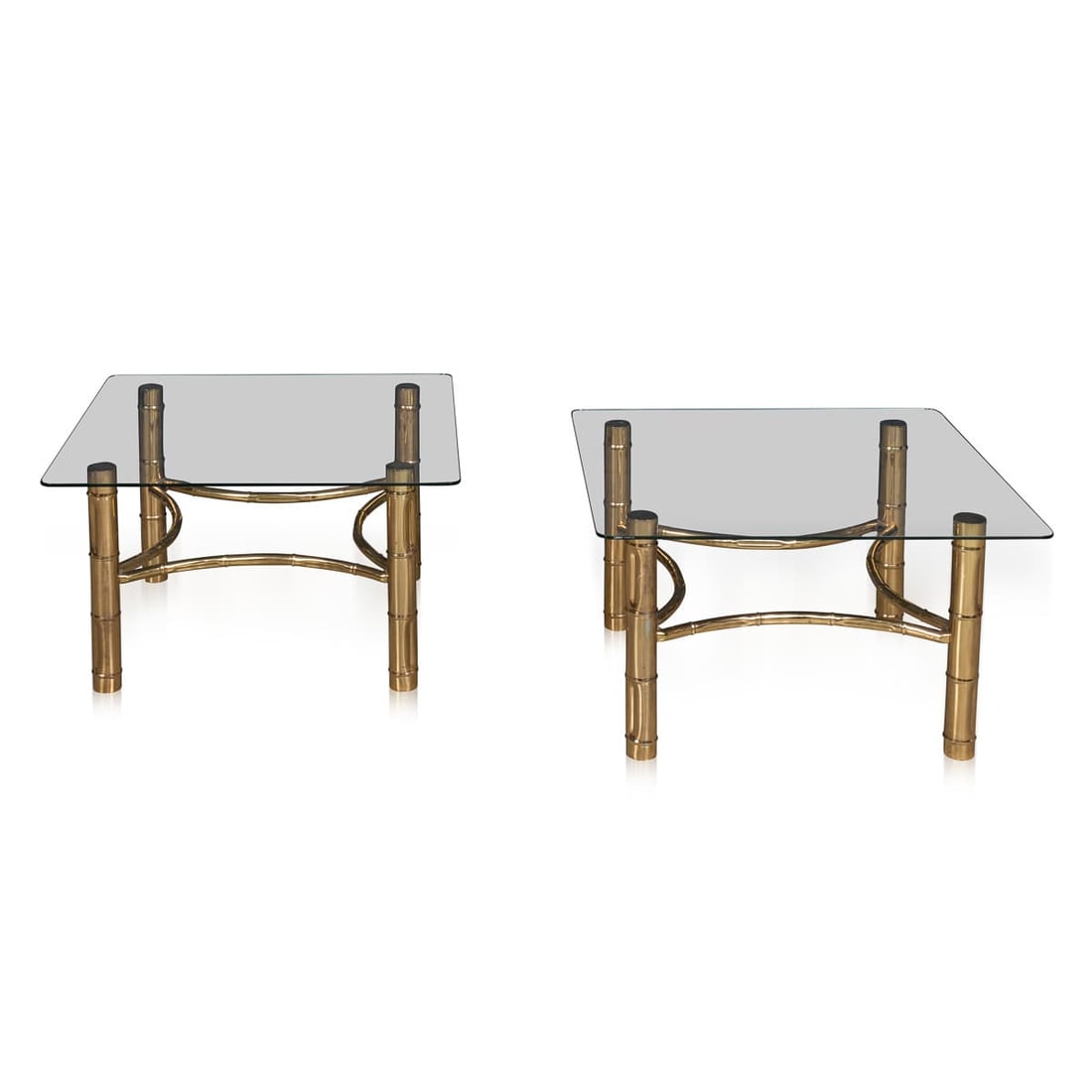 20thC FRENCH PAIR OF BRASS SIDE TABLES ATTRIBUTABLE TO MAISON JANSEN c.1970 (1 of 18)