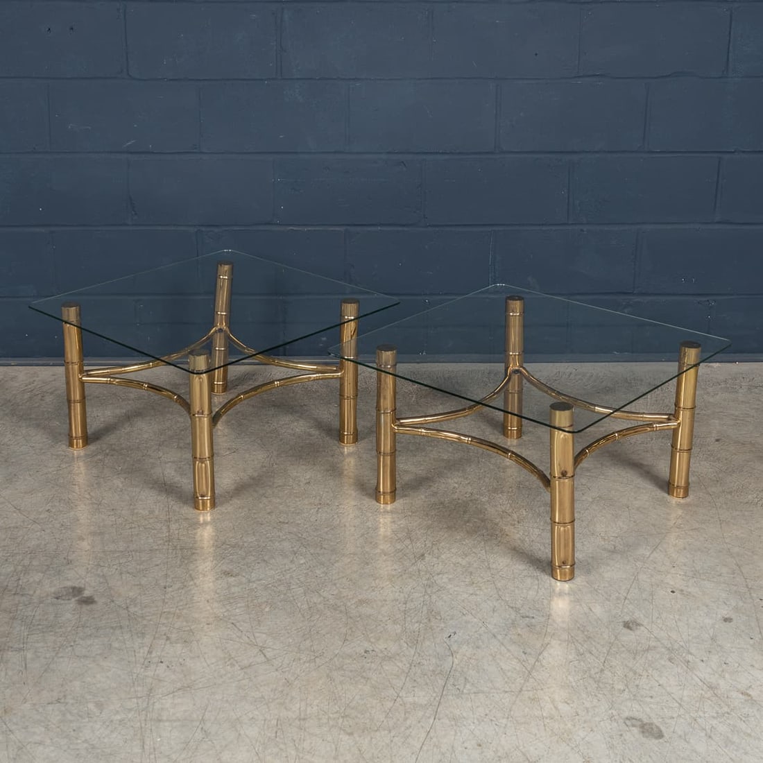 20thC FRENCH PAIR OF BRASS SIDE TABLES ATTRIBUTABLE TO MAISON JANSEN c.1970 - 5