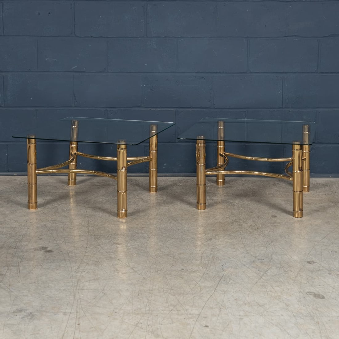 20thC FRENCH PAIR OF BRASS SIDE TABLES ATTRIBUTABLE TO MAISON JANSEN c.1970 - 7