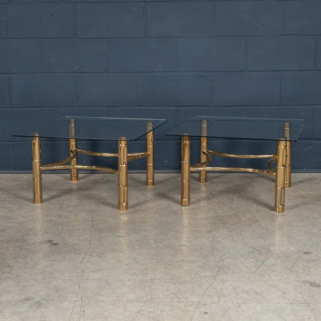 20thC FRENCH PAIR OF BRASS SIDE TABLES ATTRIBUTABLE TO MAISON JANSEN c.1970 - 8