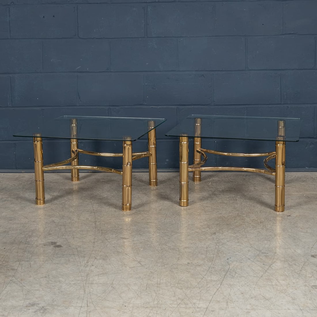 20thC FRENCH PAIR OF BRASS SIDE TABLES ATTRIBUTABLE TO MAISON JANSEN c.1970 - 9