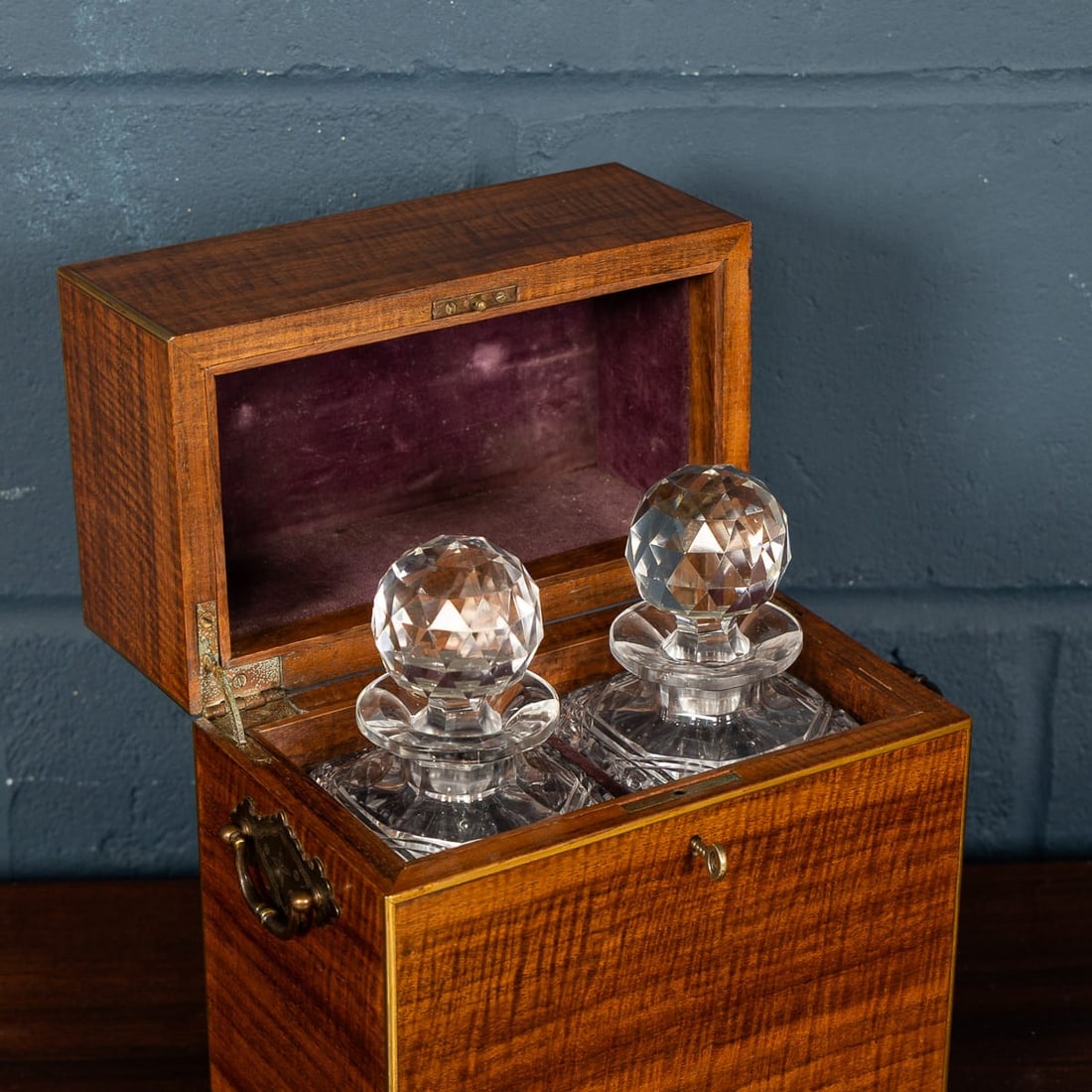 ANTIQUE 19thC VICTORIAN HOBNAIL CUT CRYSTAL DECANTERS IN ORIGINAL CASE c.1880 - 10