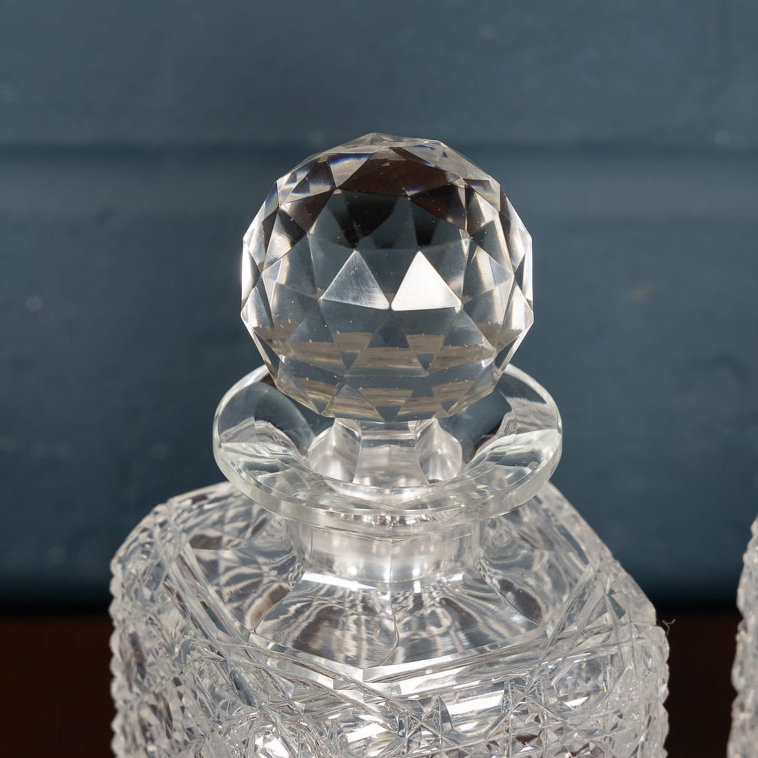 ANTIQUE 19thC VICTORIAN HOBNAIL CUT CRYSTAL DECANTERS IN ORIGINAL CASE c.1880 - 12