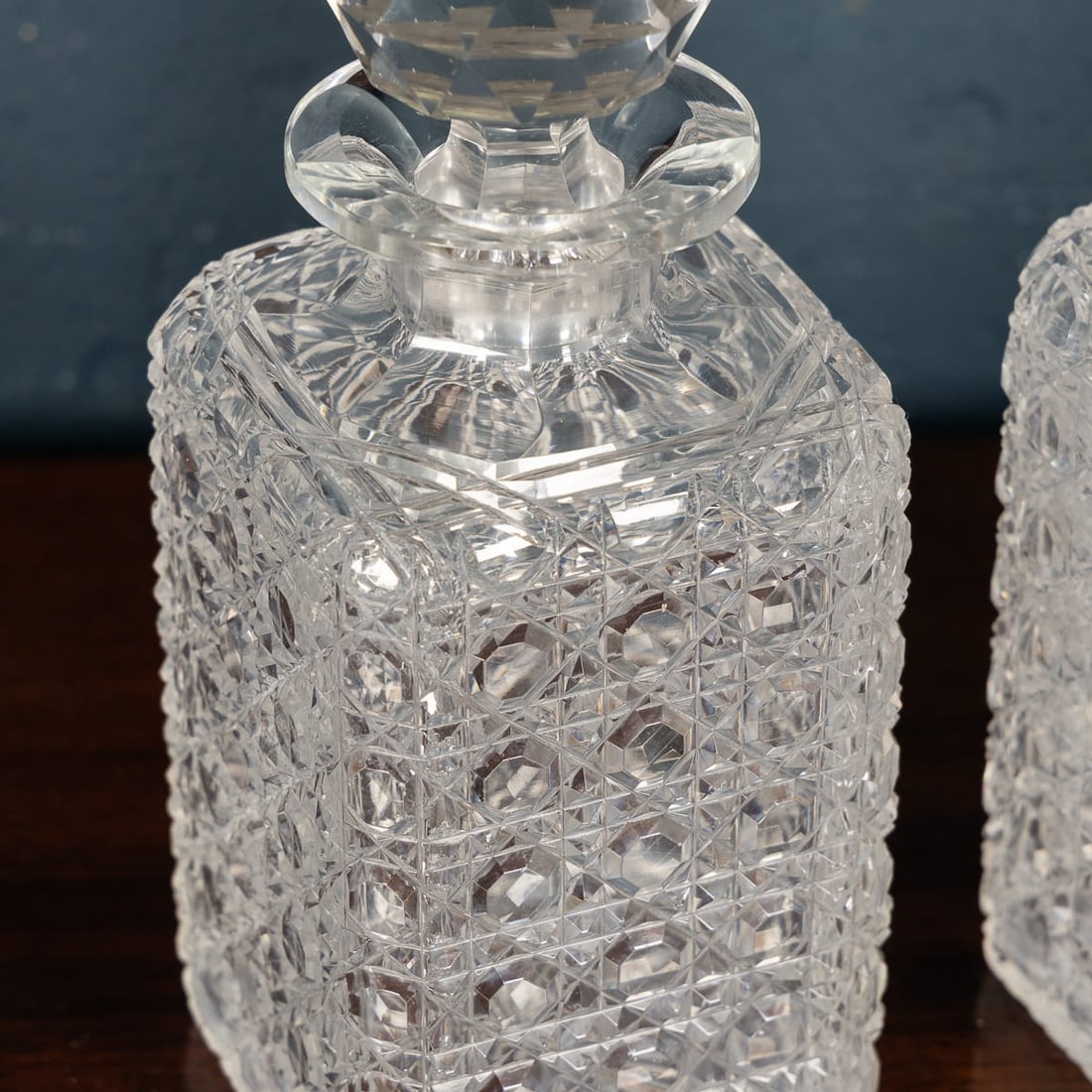 ANTIQUE 19thC VICTORIAN HOBNAIL CUT CRYSTAL DECANTERS IN ORIGINAL CASE c.1880 - 13