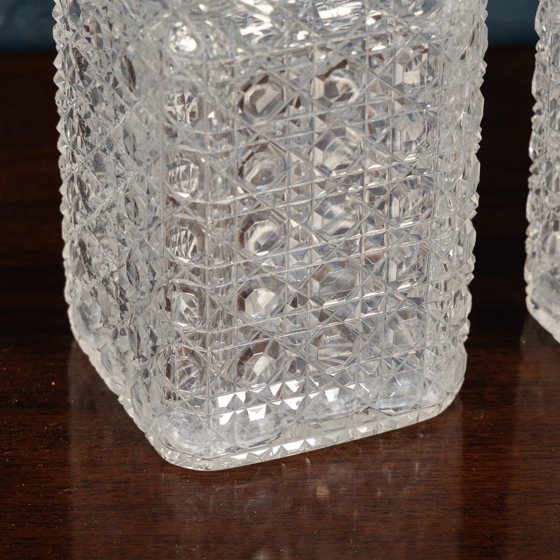ANTIQUE 19thC VICTORIAN HOBNAIL CUT CRYSTAL DECANTERS IN ORIGINAL CASE c.1880 - 14
