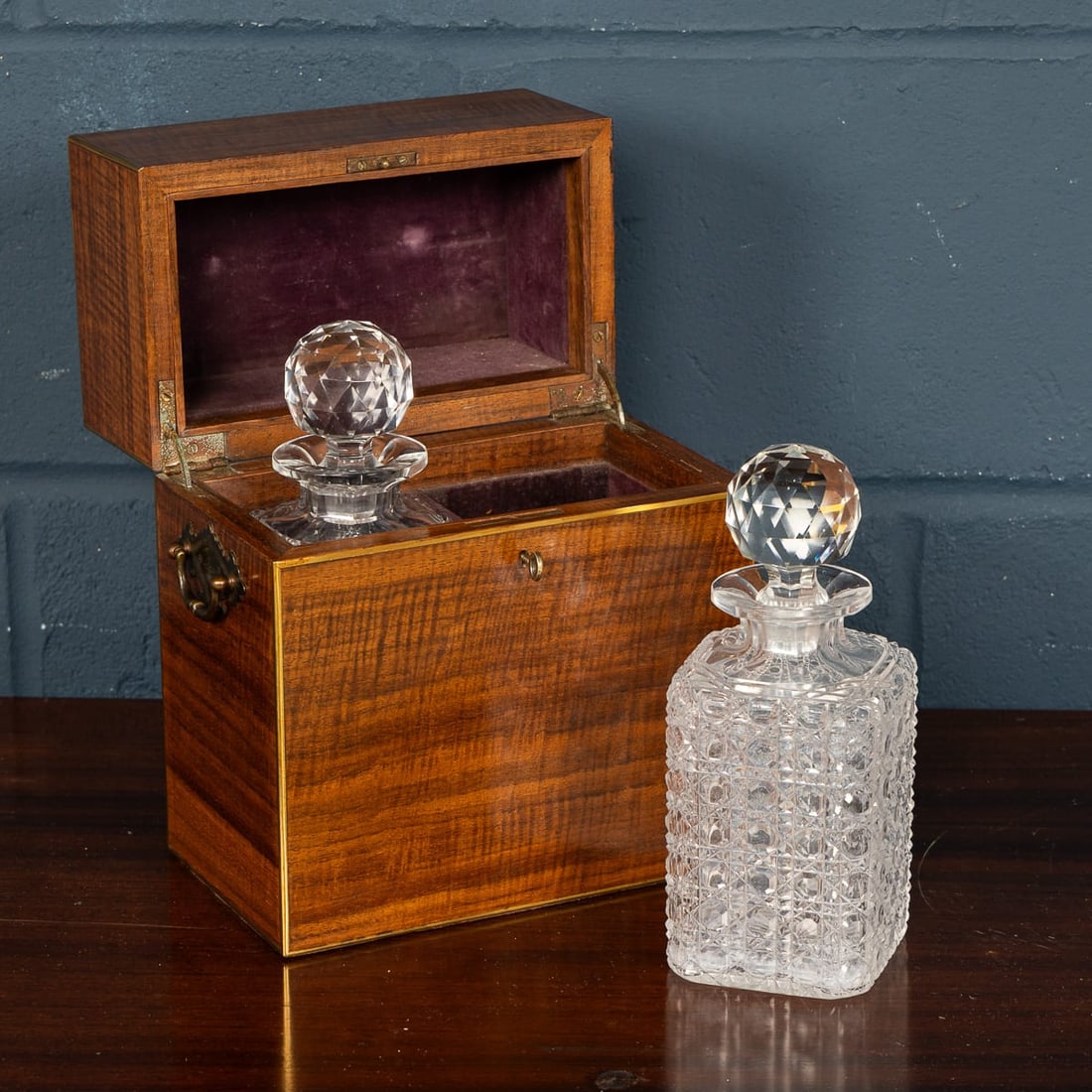 ANTIQUE 19thC VICTORIAN HOBNAIL CUT CRYSTAL DECANTERS IN ORIGINAL CASE c.1880 - 2