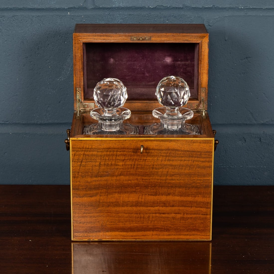 ANTIQUE 19thC VICTORIAN HOBNAIL CUT CRYSTAL DECANTERS IN ORIGINAL CASE c.1880 - 4
