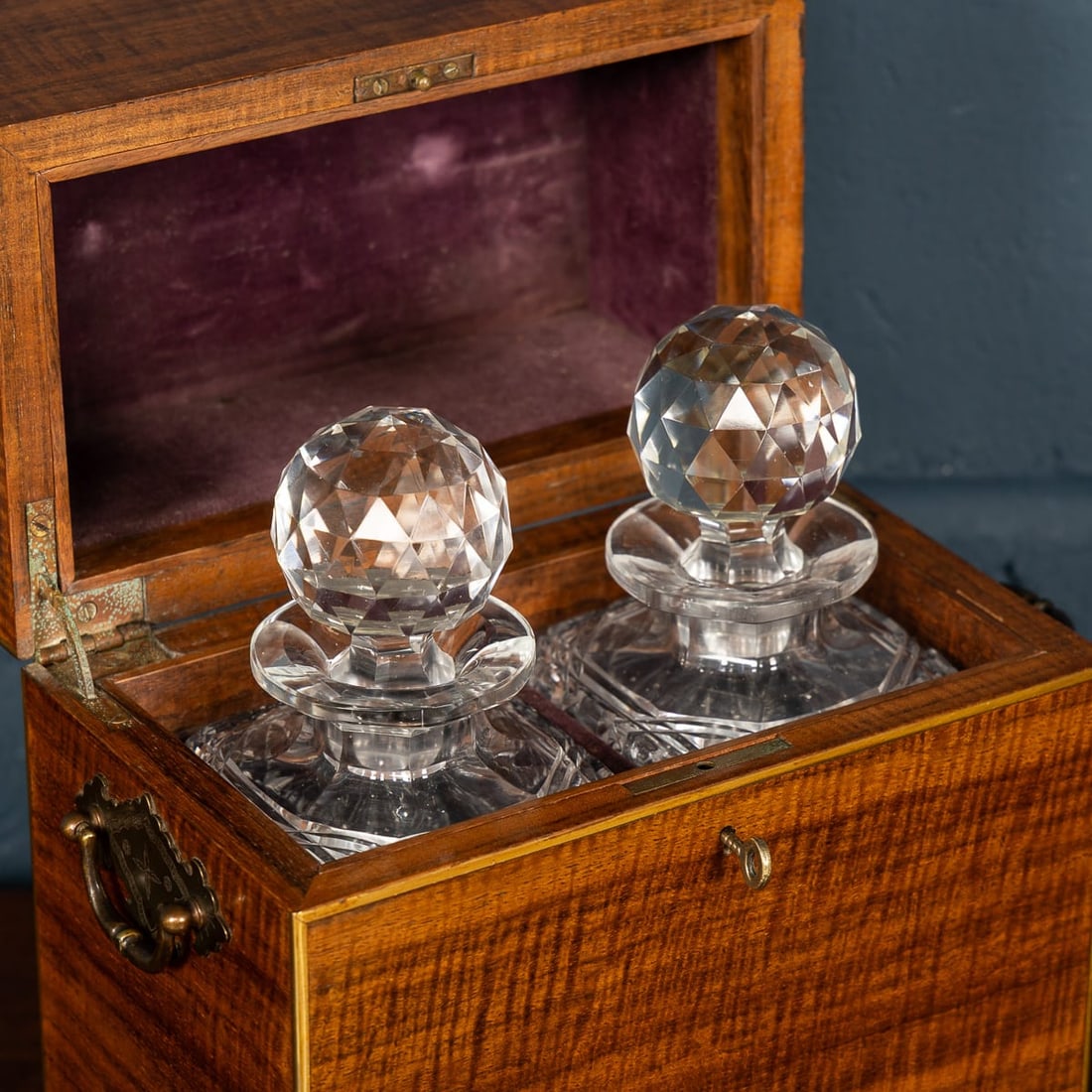ANTIQUE 19thC VICTORIAN HOBNAIL CUT CRYSTAL DECANTERS IN ORIGINAL CASE c.1880 - 9
