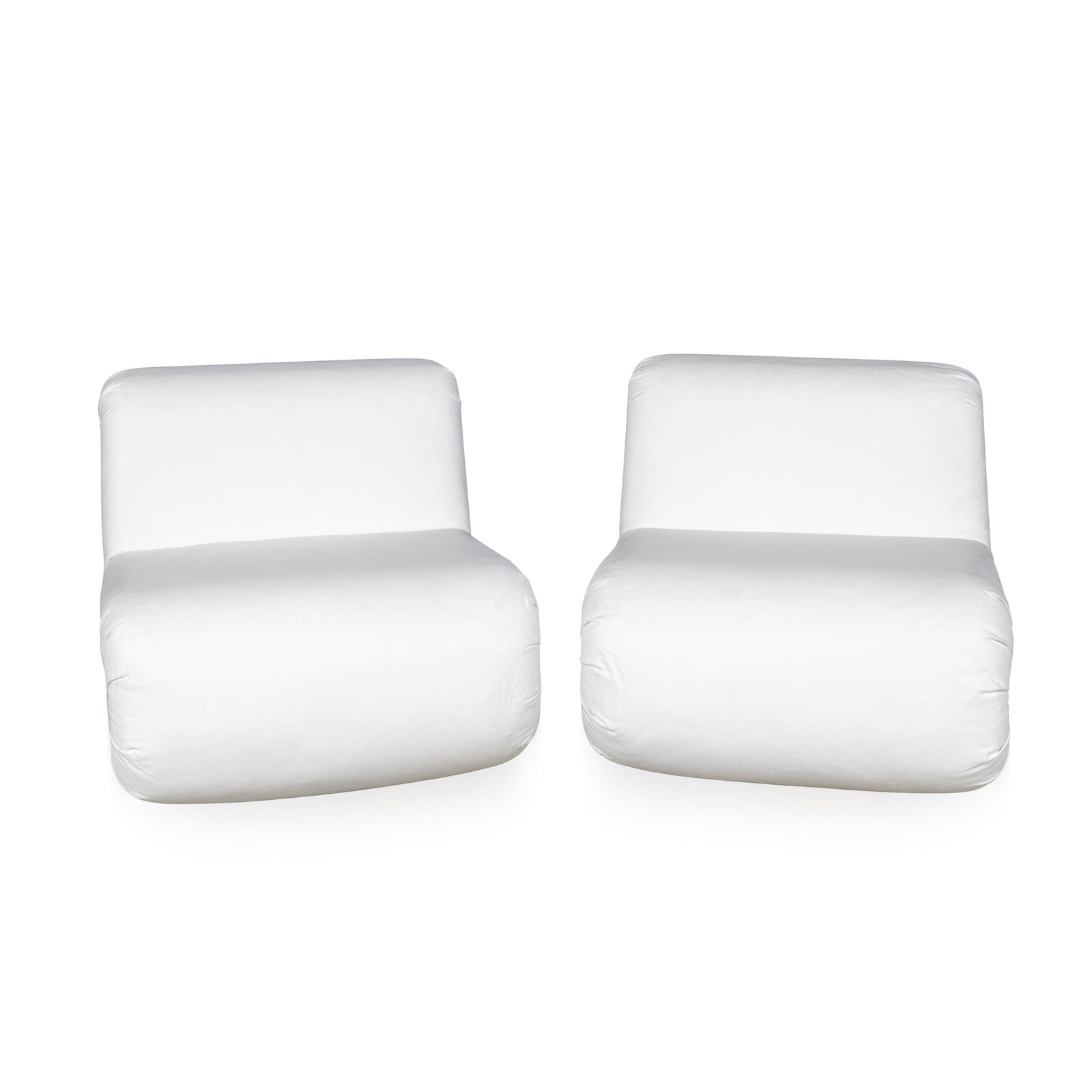 20thC ITALIAN PAIR OF "BOOMERANG" LOUNGE CHAIRS BY RODOLFO BONETTO FOR B-LINE: A pair of “Boomerang” lounge chairs designed by Rodolfo Bonetto for B-Line in the late 20th century, newly reupholstered in white leather. These sculptural chairs feature Bonetto’s