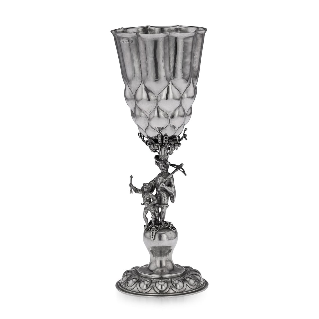 ANTIQUE 19thC GERMAN SOLID SILVER CUP, NERESHEIMER & SOHNE c.1890: Hallmarked with German Hanau pseudo-marks used by B. Neresheimer & Sohne, Hanau. From the middle to the end of the nineteenth century copies of old silver and items designed in an amalgamation of