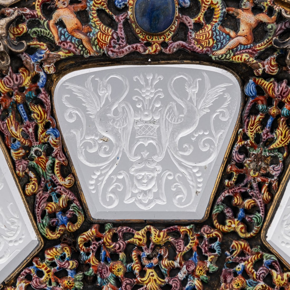 ANTIQUE 19thC AUSTRIAN SILVER, ENAMEL & ROCK CRYSTAL DISH, RUDOLF LINKE c.1890 - 17