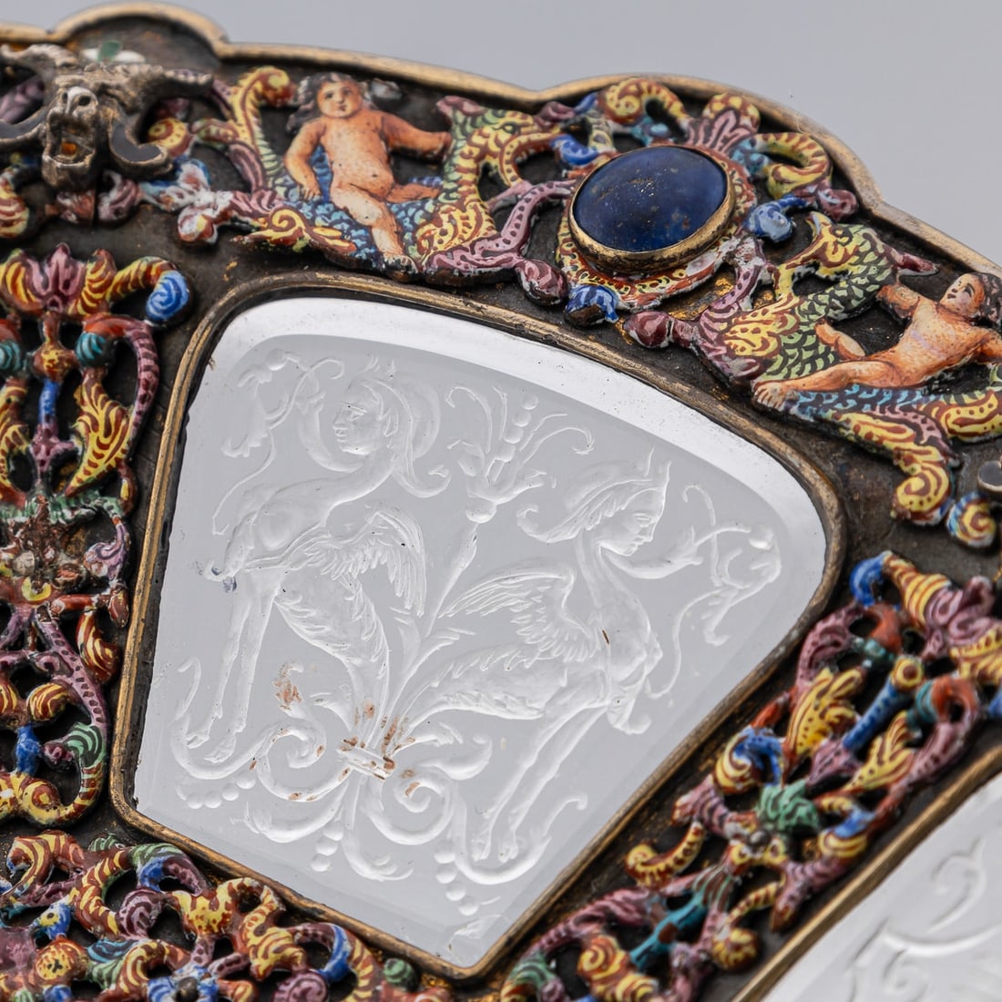 ANTIQUE 19thC AUSTRIAN SILVER, ENAMEL & ROCK CRYSTAL DISH, RUDOLF LINKE c.1890 - 19
